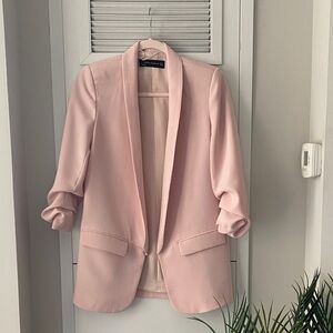 Zara Soft Pink ruched sleeve boyfriend Blazer